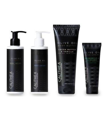 Calithea Grecian Glow Collection: Donkey Milk & Aloe Vera Body Lotion Body Butter with Cocoa & Vanilla Hand Cream with Chamomile & Avocado