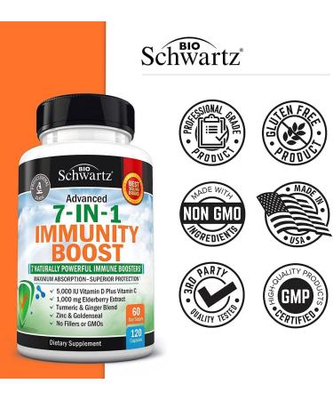 Immune Support Supplement with Zinc, Vitamin C, D, Elderberry, Ginger, D3, Goldenseal - 120ct 60-Day Supply - Dr Approved Immunity Vitamins for Adults - Natural Defense Booster - Buy Online on GoSupps.com