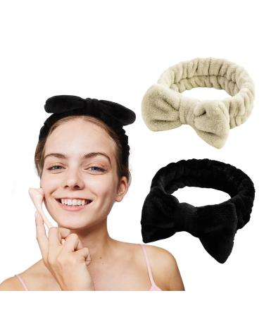 LCKOK Skincare Headband Spa Headband for Washing Face Shower Facial Mask Skin Care Headband Set of 2 Makeup Headband Also for Makeup Removal Black+Khaki