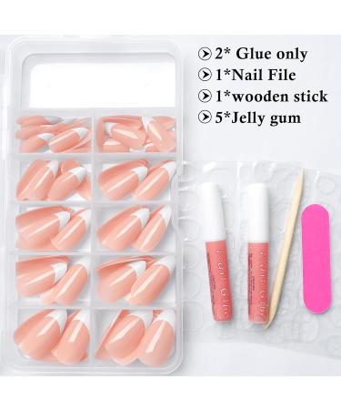 120Pcs White French Tip Press on Nails - Almond Shape Glossy Nude Full Cover False Nails with Adhesive Tabs for Women & Girls - Buy Online on GoSupps.com