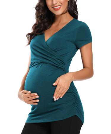 Love2Mi Maternity Nursing Shirt - Short Sleeve V-Neck Breastfeeding T-Shirt - Peacock - Size M - Buy Online on GoSupps.com
