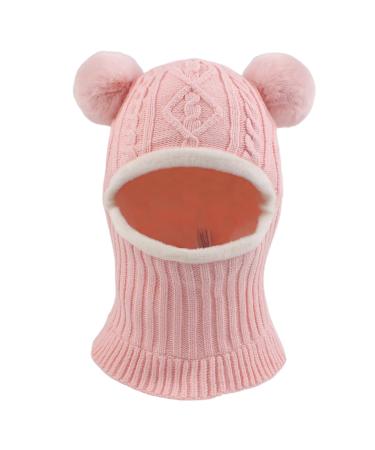 XIAOHAWANG Winter Warm Baby Hood Hats Kids Knit Earflap Caps Fleece Lining Hat Scarf for Toddler Boys Girls 6-24 Months Pink Pompom - Buy Online on GoSupps.com