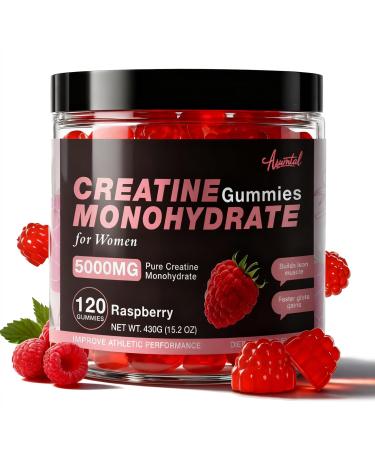 Asumtal Creatine for Women 5000 MG, Creatine Gummies, Creatine Monohydrate Supplement for Muscle Growth, Strength & Energy Support, Sugar Free Pre Workout Gummies 120 Count Raspberry Flavor
