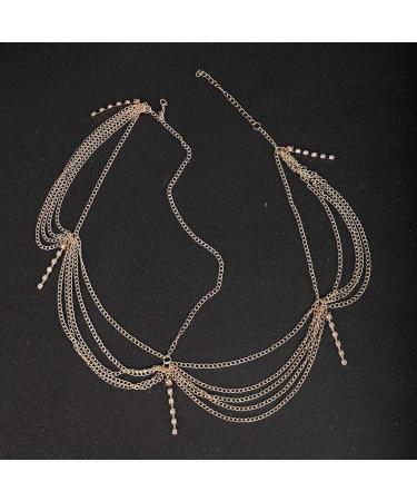 Denifery Gold Rhinestone Wedding Head Chain - Bridal Prom Bohemian Boho Hair Jewelry - Buy Online on GoSupps.com