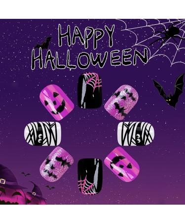 Halloween Nails Short Nail Stickers Press on Nails Short | Bat Spider Ghost False Nails Halloween Nail Design Nail Art Stickers Nail Halloween Decorations - Buy Online on GoSupps.com