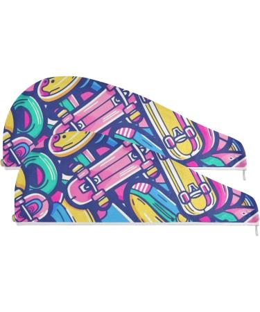 Colored Skates Hair Towel 2 Pack - Super Absorbent Quick Dry Hair Turbans with Button Twisty Wrap for Women & Girls - Buy Online on GoSupps.com