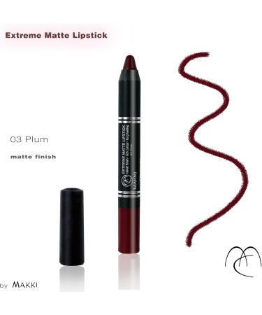  Makki Plum Makki Extreme Matte Lip Pencil with long-lasting velvet finish containing oil-absorbing molecules rice starch and cyclic volatiles fragrance-free - Buy Online on GoSupps.com