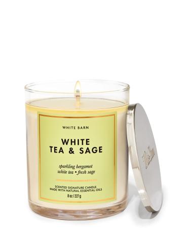 Bath & Body Works White Barn 1-Wick Candle w/Essential Oils - 7 oz - New Core Scents! (White Tea & Sage)