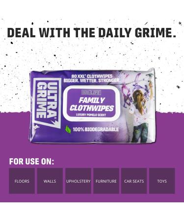 UltraGrime Family XXL Biodegradable Wipes 80 Thick Wipes - Pomelo Scented Large Wet Wipes - Cleaning Wipes Heavy Duty Multi Purpose Wipes Floor Wipes - Hand Wipes Big Wipes Heavy Duty Leather Wipes - Buy Online on GoSupps.com