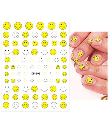Spring Daisy Sunflower Nail Art Stickers - 3D Self Adhesive Floral Design for Manicure - Cute Smile Face Decals - White Yellow Flower Decoration - Pack of 8 Sheets - Buy Online on GoSupps.com