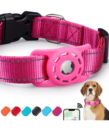 KONITY Reflective AirTag Dog Collar, Compatible with Apple AirTag 2021, Nylon Pet Cat Puppy Collar with Silicone AirTag Holder for Small, Medium, Large, and Extra Large Dogs Pink S: 8.7" -15.8" neck