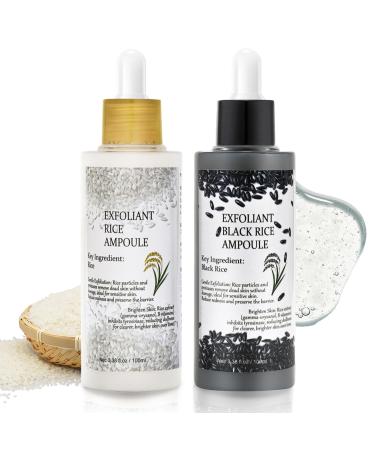 Peel Shot Glow Rice Ampoule Duo 2 PCS White & Black Rice Exfoliant Serum & Peeling Scrub for Face & Body Blackhead Remover with Rice Water Extract & Niacinamide Hydrating Skin for All Skin 3.4 oz