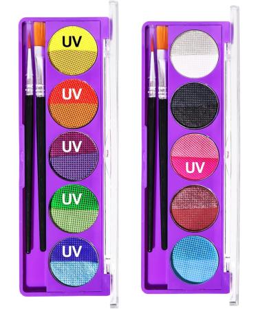  AmourGlint 10-color face paint kit fluorescent water-based body paint + 2 brushes. Vibrant body paint colors for fluorescent parties and festivals. (#2 11g) - Buy Online on GoSupps.com