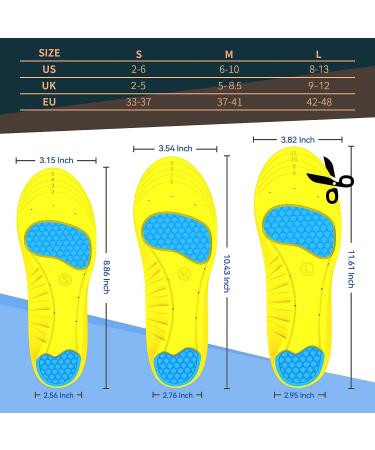 DynWalker Gel Heel Cushion Pads - Memory Foam Arch Support Insoles for Active Sport Shoes - Shock Absorption & Plantar Fasciitis Relief - Men Shoe Inserts (Size L, 1 Pair) - Buy Online on GoSupps.com