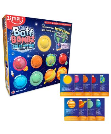 9 x Solar System Bath Bombs Gift Set 9 x Planetary Fact Cards Educational Planet Bath Bombs for Children Science Kits for Boys & Girls Bath Toy Birthday Presents Learning Pocket Money Gifts Planet Baff Bombz Single