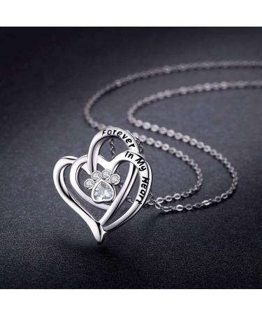 CHENGHONG Paw Print Necklace 925 Sterling Dog Cat Heart Memorial Dog Themed Jewellery Blue Pink Puppy Westie Gifts for Women Girls  - Buy Online on GoSupps.com