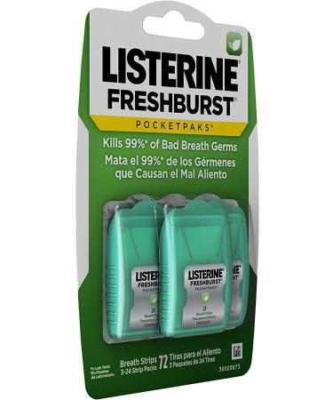 Listerine Freshburst Pocketpaks Breath Strips - 3 Packs of 24 Strips - On-the-Go Fresh Breath Strips - Mint Flavor - Kills 99% of Bad Breath Germs - Buy Online on GoSupps.com