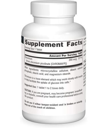 Chromium Picolinate 200mcg Yeast Free Tablets - Source Naturals Inc. - 60 Count - Buy Online on GoSupps.com