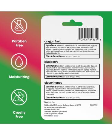 ChapStick Lip Balm Superfood Collection 3-Pack Dragon Fruit Blueberry & Clover Honey Moisturizer for Dry Lips 0.15 Oz - Buy Online on GoSupps.com