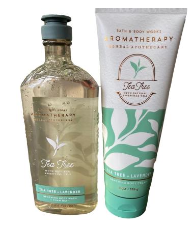 Bath & Body Works Aromaterapy Tea Tree and Lavender with Natural Essentials Oils Body Wash Foam Bath and Renewing Body Cream