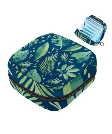 Menstruation pad bag with zipper women's napkin bag tampons collective bags for women and girls (tropical palm green plants exotic leaves) Color 4