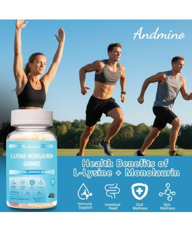 andmino L Lysine + Monolaurin Gummies 1000mg for Lips & Oral Wellness Immune Support & Collagen & Calcium for Adults & Kids Non-GMO Vegan Gluten Free Berry Flavor 60 - Buy Online on GoSupps.com