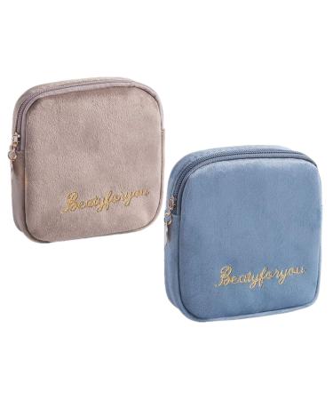 Flocking Fabric Sanitary Napkin Bag Menstrual Cup Pouch Nursing Pillow Holder Washable Organizer Storage 2 Pack Style B.