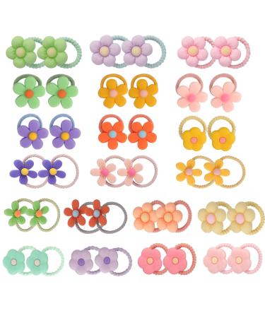 Arqumi Lovely Hair Ties For Girls 40 Pack Colorful Elastic Hair Ties with Cartoon Flowers Decoration Hair Ropes Hair Accessories for Girls Flora-40PCS