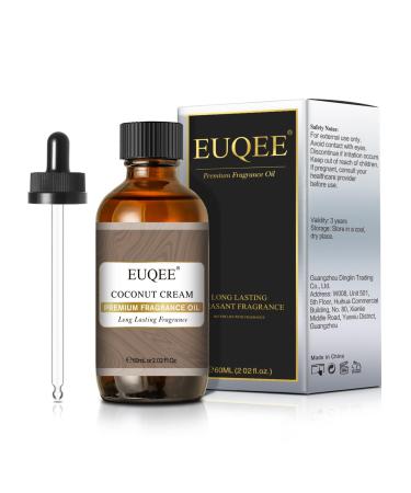 EUQEE Coconut Cream Fragrance Oil 60ml Premium Grade Aromatherapy Fragrance Oils Fragrance Essential Oils for Diffusers for Home DIY Candle Making Coconut Cream 60.00 ml (Pack of 1)