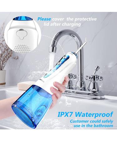 Water Dental Flosser Cordless - H2ofloss Portable Oral Irrigator with 5 Modes, 6 Jet Tips - Rechargeable & Waterproof - Teeth Braces & Gums Care - Home Travel - Blue - Buy Online on GoSupps.com
