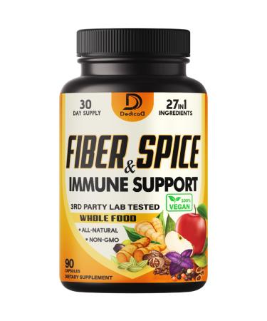 DEDICAD 27in1 Fiber and Spice Supplement - Combined with Organic Psyllium, Whole Apple, Elderberry & More - Support Mood, Body & Immunity - 90 Capsules for 1 Month