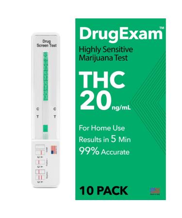 10 Pack - DrugExam Highly Sensitive Marijuana THC 20 ng/mL Single Panel Drug Test Kit - Marijuana Drug Test with 20 ng/mL Cutoff Level for Detecting Any Form of THC in Urine up to 45 Days (10)