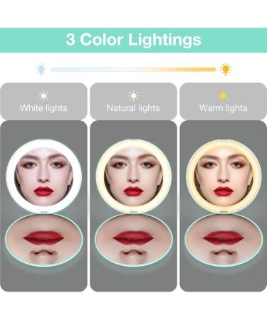 wobsion Travel Makeup Mirror with Lights Rechargeable Dimmable 26 Leds Light Mirror 1x/10x Magnification Compact Mirror with Light 4in Handheld Portable Mirror for Handbag Gifts for Girls Cyan - Buy Online on GoSupps.com