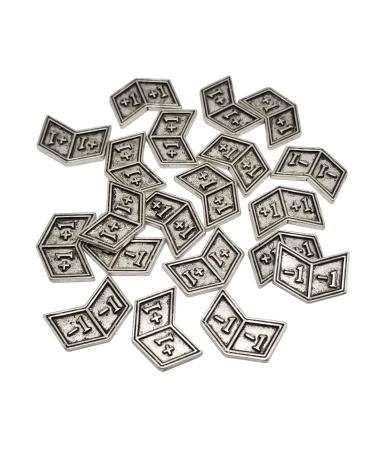 Set of 20 Metal Buff Counters Token Creature Stats or Loyalty Double Sided +1/+1 and -1/-1 for CCG MTG Magic: The Gathering Silver Tone