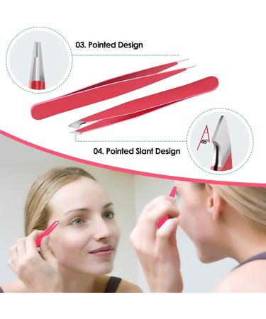 Joyjuly Precision Eye Brow Tweezers Set - 4 Professional Stainless Steel Tools for Eyebrow Plucking Hair Removal Eyelash Extensions - Pink Rose - Buy Online on GoSupps.com