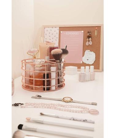 Rosework Rose Gold Makeup Brush Holder - 4 Compartment Organizer for Vanity, Cosmetic Brush Storage and Skincare - Round Design - Buy Online on GoSupps.com