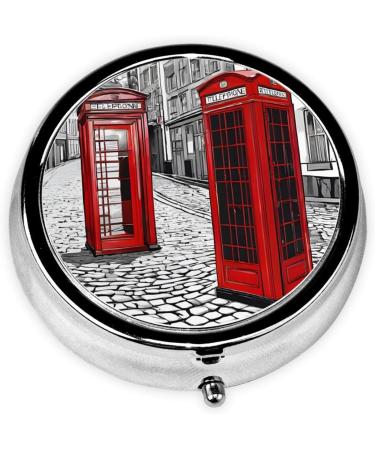 London Red Telephone Booth Mini Round Pill Box | 3-Compartment Travel Organizer | Portable Pill Case for Home & Office - Buy Online on GoSupps.com