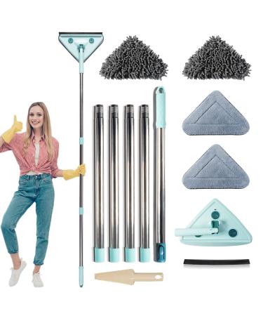 81 Inch Wall Mop with Long Handle,Wall Cleaner with Long Handle Wall Cleaning Mop Baseboard Cleaner Tool with Handle,Triangle Microfiber Mop,Adjustable Pole with 4 Removable Washable Mop Pads 4 Head