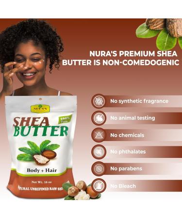 Nura's Raw Unrefined Organic Shea Butter - 100% Natural for Skin & Hair Care | Moisturizing Healing & Nourishing | 16 Oz Ethically Sourced African Shea Butter - Buy Online on GoSupps.com