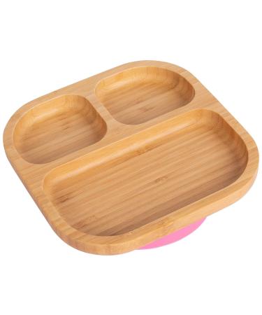Tiny Dining Children's Segmented Bamboo Dinner Plate with Strong Stay Put Suction Cup - Great for Baby Toddler Weaning - Eco Friendly Kids Food Plates - Pink