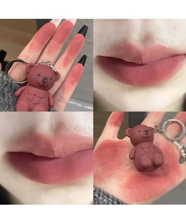 6 Color Cute Bear Matte Lip Mud Velvet Grey Pink Keychain Lipstick | Waterproof Long Lasting Lip Glaze Cosmetics Set for Women - Buy Online on GoSupps.com