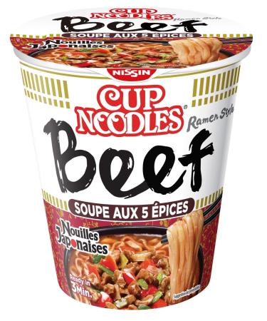 NISSIN Japanese Noodles - Spices Beef Flavor -1 box of 8 cups of 64g