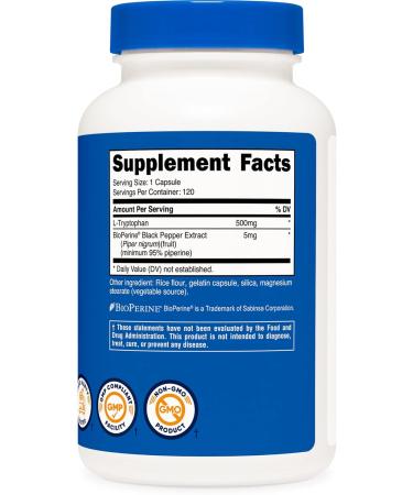 Nutricost L-Tryptophan 500mg 120 Capsules (2 Bottles) - Buy Online on GoSupps.com