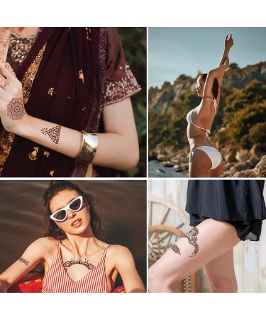 Brown Henna Temporary Tattoo Stickers - 6 Sheets for Women - Waterproof and Removable Fake Tattoos - DIY Body Art for Face, Arms, Legs - Sexy Lace Design - Buy Online on GoSupps.com