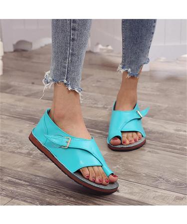 Orthopedic Bunion Sandals for Women - Buckle Strap Flat Heel Sandals in Blue - Size 8.5 - Buy Online on GoSupps.com