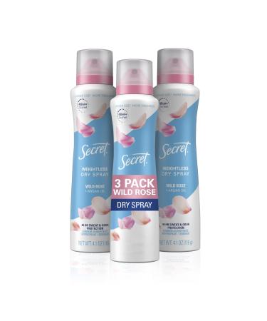 Secret Deodorant and Antiperspirant Womens Dry Spray, 48 Hour Weightless Sweat and Odor Protection, Wild Rose and Argan Oil, 4.1 Oz (Pack of 3)