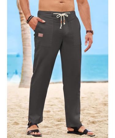 Elegancity Men's Linen Pants - Summer Yoga & Jogging Trousers | Light Baggy Vacation Pants S-3XL - Gray - Buy Online on GoSupps.com