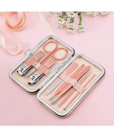 8-in-1 Stainless Steel Manicure Pedicure Kit with Pink Leather Travel Case - Professional Nail Grooming Set - Buy Online on GoSupps.com
