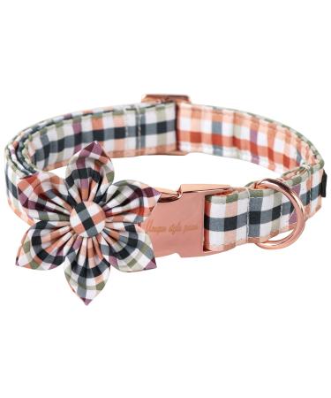 Unique Style Paw's dog collar with flower comfortable dog collar made of cotton flower collar for young girls dogs flower neck band with metal buckle L neck 16-24 in L F: colorful grille