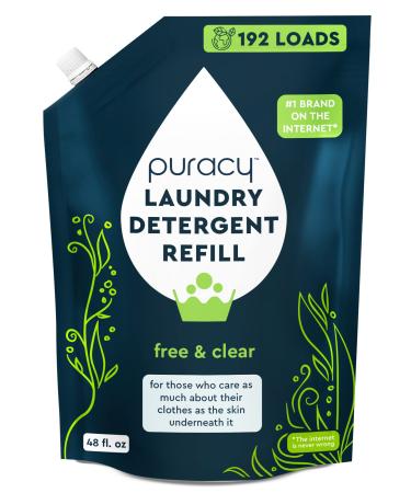 Puracy Liquid Laundry Detergent Refill-1,4 Dioxane Free, Natural, Scent-Free Gentle Laundry Detergent Liquid Concentrate Laundry Pouch with Stain Fighting Enzymes - (Free & Clear, 48 fl oz, 192 Loads) Free & Clear 48 Fl Oz (Pack of 1)